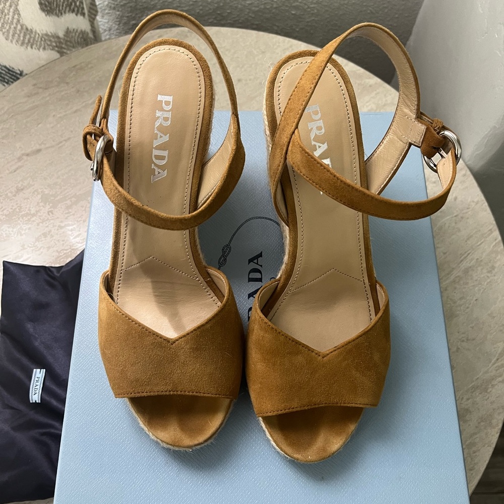 Prada Tan Suede Wedge Sandals - Picture 5 of 6